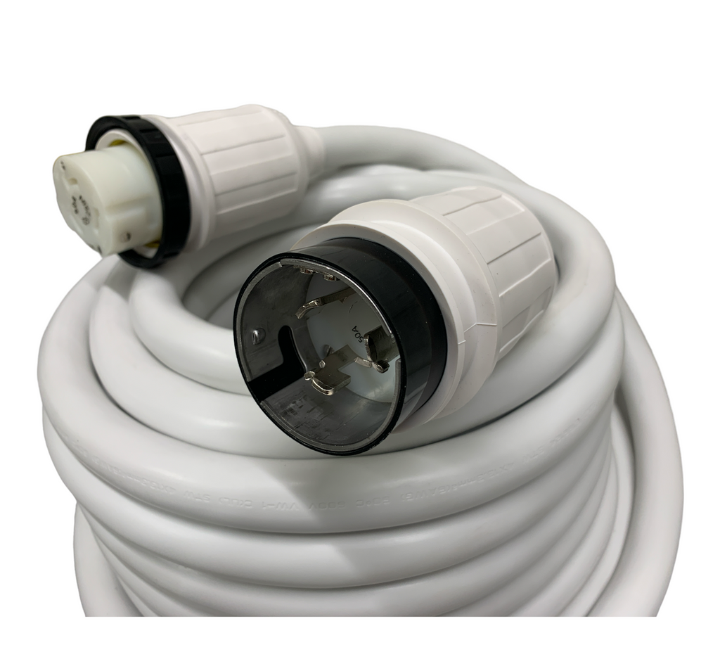 50A 125/250V Marine Shore Power Boat Cord 50' WHITE 22515 Amp Up