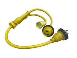 30A 125V Male to 30A & 15A 125V Females, Yellow Y Marine Splitter Shore Power Boat Adapter - 21323A