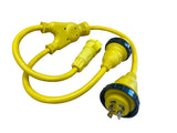 30A 125V Male to 30A & 15A 125V Females, Yellow Y Marine Splitter Shore Power Boat Adapter - 21323A